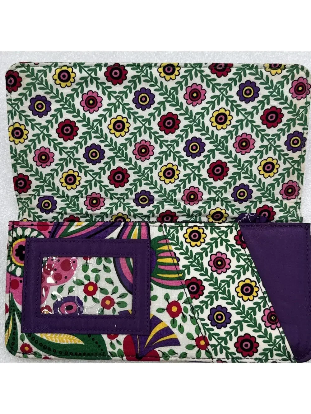 Vera Bradley Mod Flowers Spring Quilted Accordion Wallet 9” X 4” Bright Colors - Picture 2 of 8